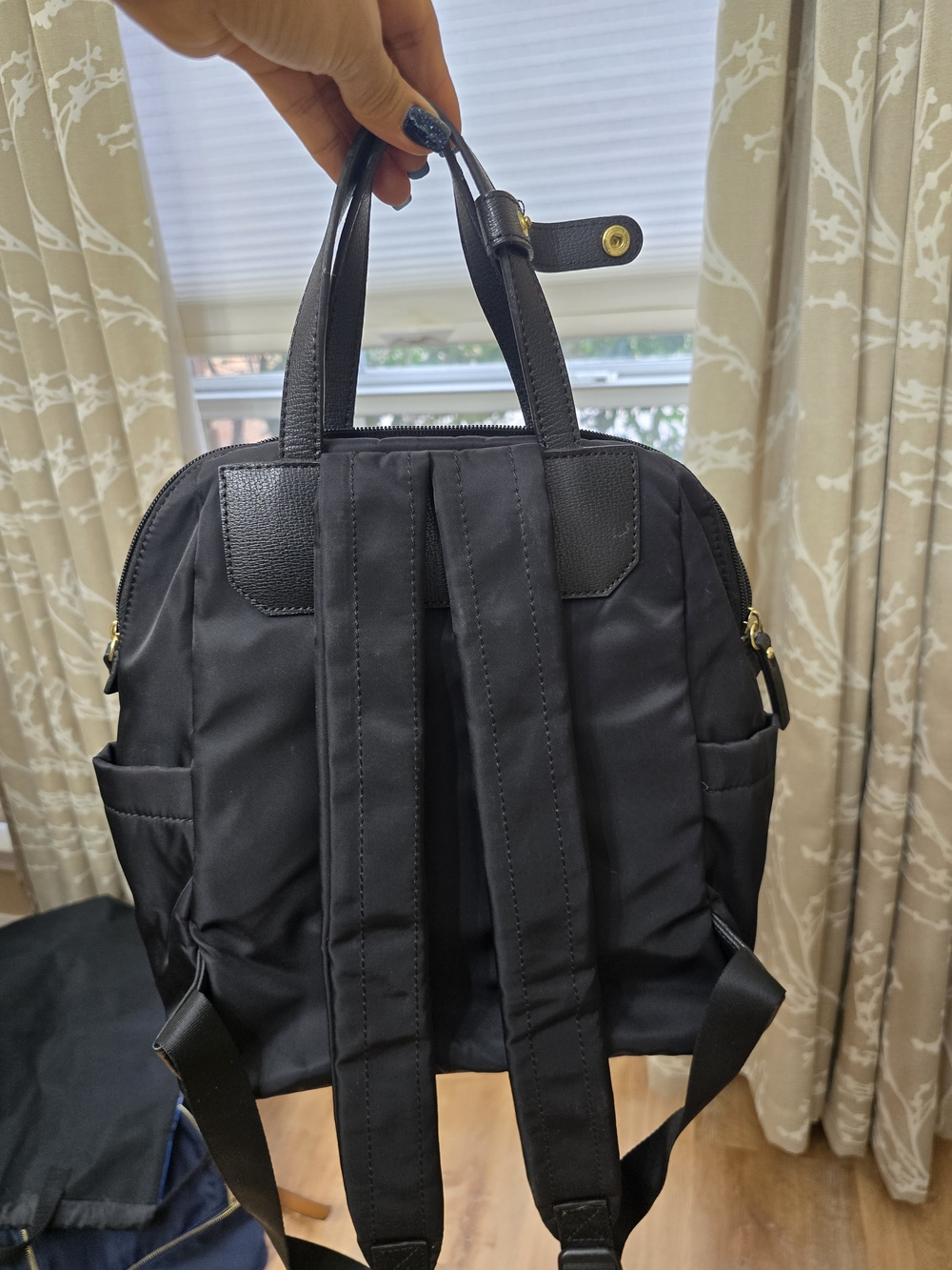 Black Women's Backpack with Gold Hardware - Picture 4 of 12